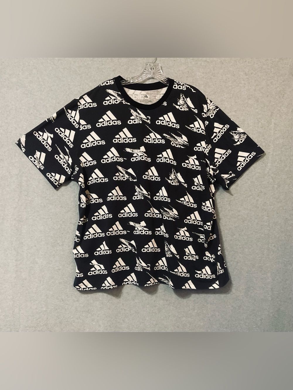 adidas Black & White All-Over Logo Short Sleeve Tee Sz 3X